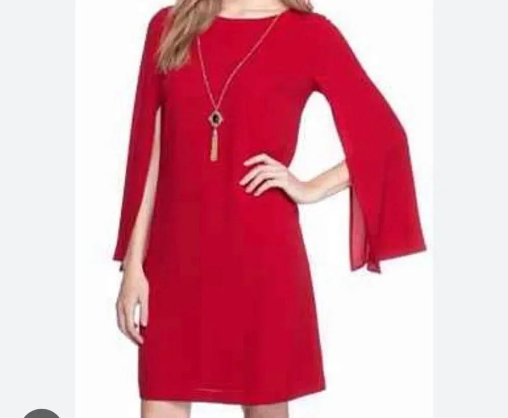 Zara women’s red split bell sleeve shift dress XS